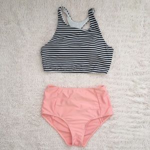 Cupshe High-Waisted Bikini Set, Striped/Pink